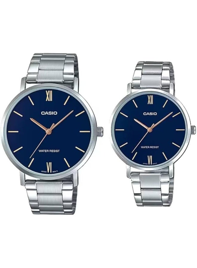 كاسيو طقم ساعة كاسيو MTP/LTP-VT01D-2BUDF كوارتز من الفولاذ المقاوم للصدأ، مناسب للزوجين - Image 1